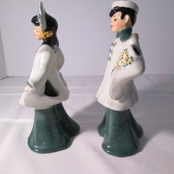 MCM Asian Couple Figurines California Pottery Florence Ceramics Green - Picture 6 of 8